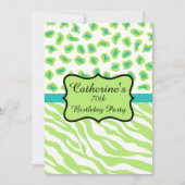 Lime Green Zebra Leopard 70th Birthday Invitation Kaart (Voorkant)