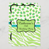 Lime Green Zebra Leopard 70th Birthday Invitation Kaart (Voorkant / Achterkant)