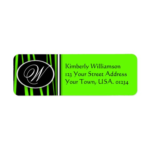 Lime Green Zebra monogram retour adreslabels Etiket (Voorkant)