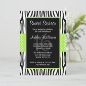 Lime Green Zebra Polka Dot Sweet 16 Kaart (Staand voorkant)
