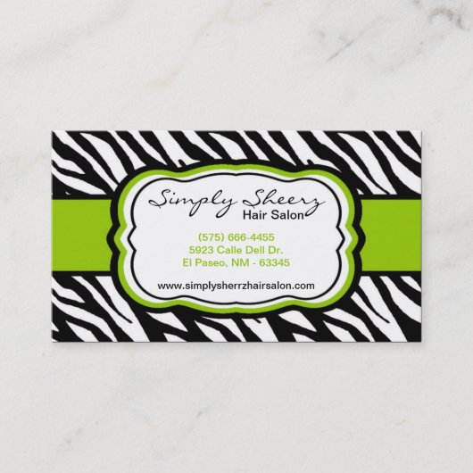 Lime Green Zebra Print Hair Salon Visitekaartje (Voorkant)