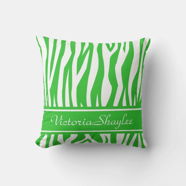 Lime Green Zebra Print met aangepaste tekst Kussen (Voorkant)