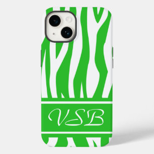 Lime Green Zebra Print met monogram Case-Mate iPhone 14 Hoesje