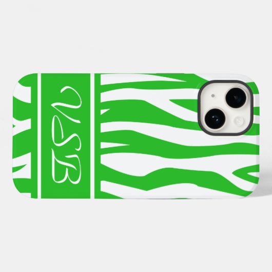 Lime Green Zebra Print met monogram Case-Mate iPhone Case (Achterkant (horizontaal))