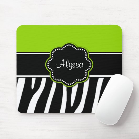 Lime Green Zebra Print Mousepad Muismat (Met muis)