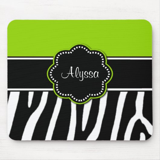 Lime Green Zebra Print Mousepad Muismat (Voorkant)
