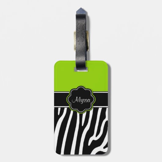 Lime Green Zebra Print Personalized Bagagelabel (Achterkant verticaal)