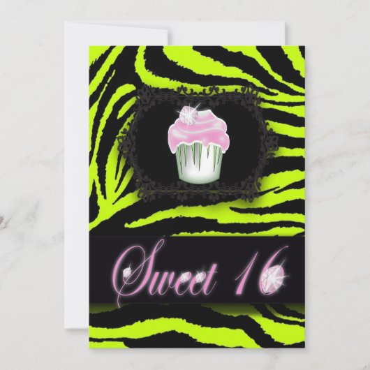 Lime Green Zebra Print Sweet 16 Party Uitnodiging (Voorkant)