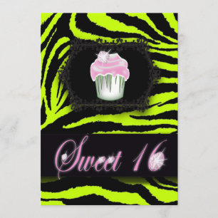 Lime Green Zebra Print Sweet 16 Party Uitnodiging