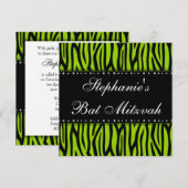 Lime Green Zebra Printed Diamonds Bat Mitzvah Kaart (Voorkant / Achterkant)