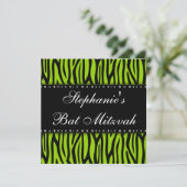 Lime Green Zebra Printed Diamonds Bat Mitzvah Kaart (Staand voorkant)