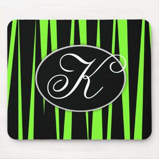 Lime Green Zebra Stripes Monogrammed Muismatten (Voorkant)