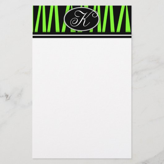 Lime Green Zebra Stripes Monogrammed Stationery Briefpapier (Voorkant)