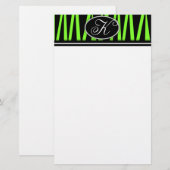Lime Green Zebra Stripes Monogrammed Stationery Briefpapier (Voorkant / Achterkant)