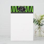 Lime Green Zebra Stripes Monogrammed Stationery Briefpapier (Staand voorkant)