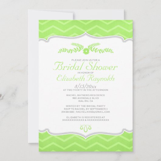 Lime Green Zigzag Bridal Shower Invitations Kaart (Voorkant)