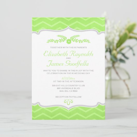 Lime Green Zigzag Wedding Invitting Kaart (Staand voorkant)