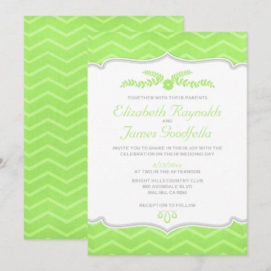 Lime Green Zigzag Wedding Invitting Kaart (Voorkant / Achterkant)