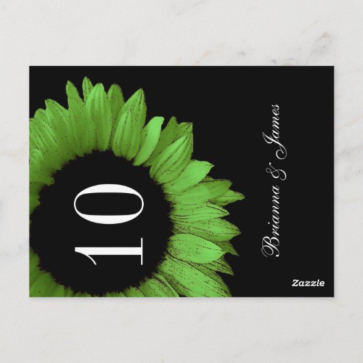 Lime Green Zonnebloem Trouwtafel Nummer Briefkaart (Achterkant)