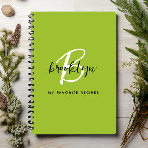 Lime Green Zwart en Wit Monogram Receptenboek Notitieboek