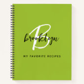 Lime Green Zwart en Wit Monogram Receptenboek Notitieboek (Voorkant)