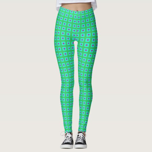 Lime Groen Aqua met Klein Patroon > Leggings (Voorkant)