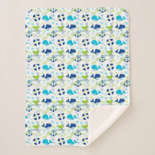 Lime Groen Blauw Nautisch Kinder Patroon Sherpa Deken