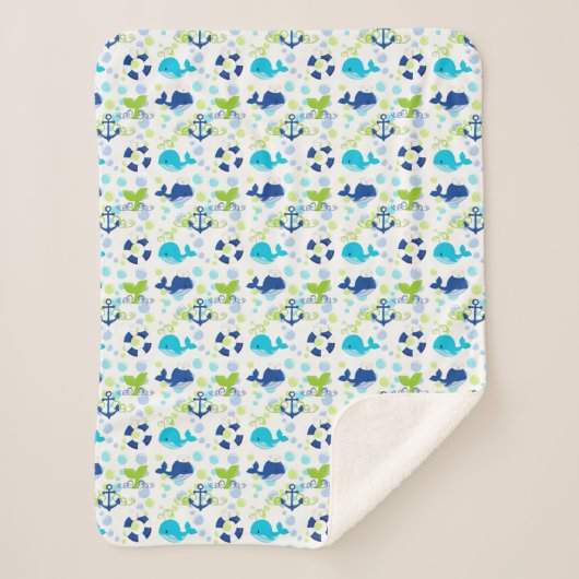 Lime Groen Blauw Nautisch Kinder Patroon Sherpa Deken (Voorkant)