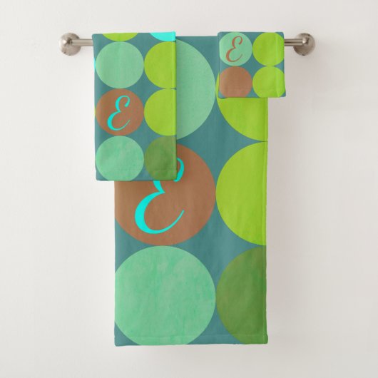 Lime Groen Blauwgroen Turquoise & Roest Circles Mo Bad Handdoek (Insitu)