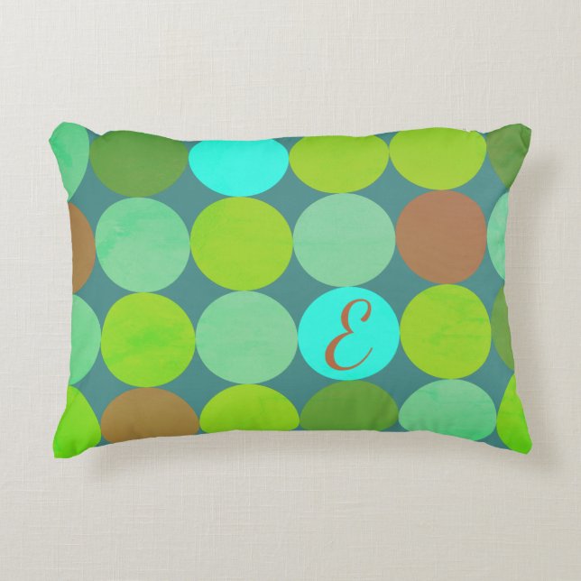 Lime Groen Blauwgroen Turquoise & Roest Circles Mo Decoratief Kussen (Voorkant)