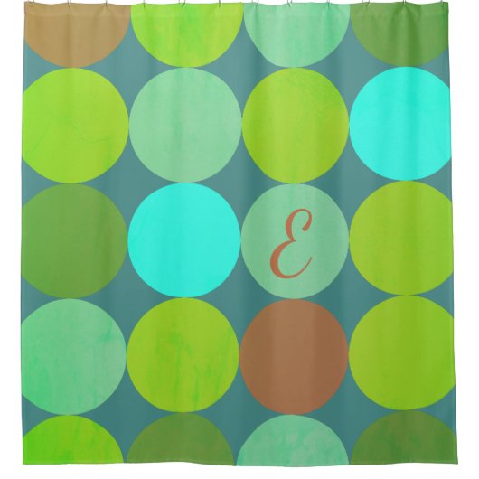 Lime Groen Blauwgroen Turquoise & Roest Circles Mo Douchegordijn (Voorkant)