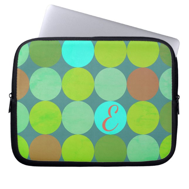 Lime Groen Blauwgroen Turquoise & Roest Circles Mo Laptop Sleeve (Voorkant)