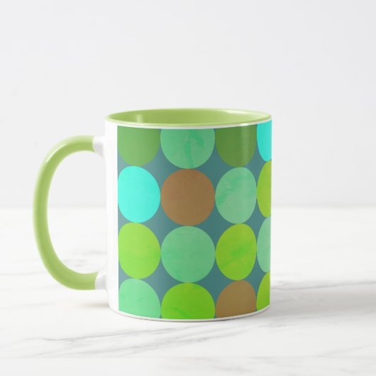 Lime Groen Blauwgroen Turquoise & Roest Circles Mo Mok (Links)