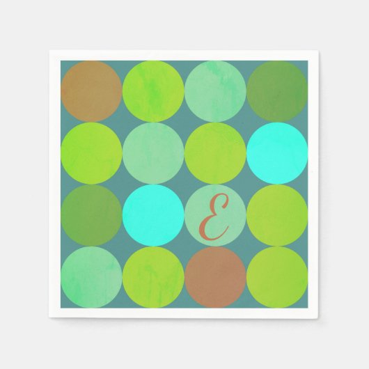 Lime Groen Blauwgroen Turquoise & Roest Circles Mo Servetten (Voorkant)