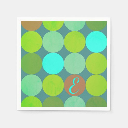Lime Groen Blauwgroen Turquoise & Roest Circles Mo Servetten (Voorkant)