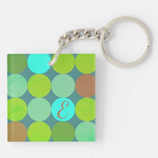 Lime Groen Blauwgroen Turquoise & Roest Circles Mo Sleutelhanger (Achterkant)