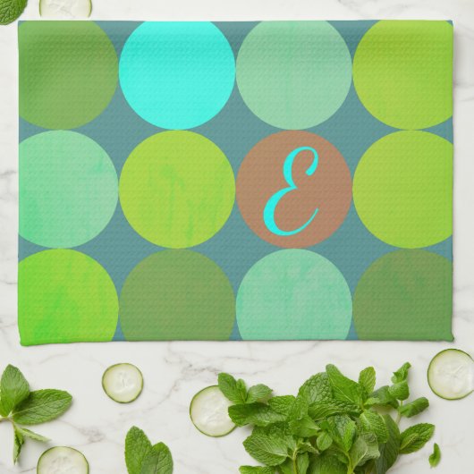 Lime Groen Blauwgroen Turquoise & Roest Circles Mo Theedoek (Gevouwen)