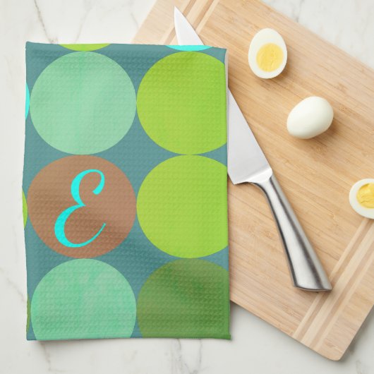 Lime Groen Blauwgroen Turquoise & Roest Circles Mo Theedoek (Quarter Fold)