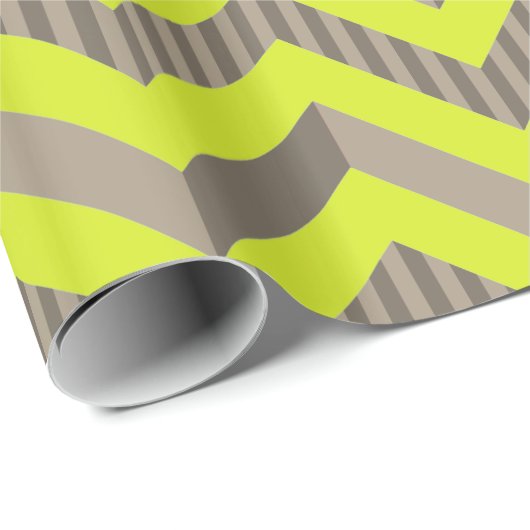 Lime groen & bruin gestreepte Chevron patroon Cadeaupapier (Rol Hoek)