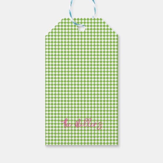 Lime Groen Check Preppy Roze NAAM Feestelijk plezi Cadeaulabel (Voorkant)