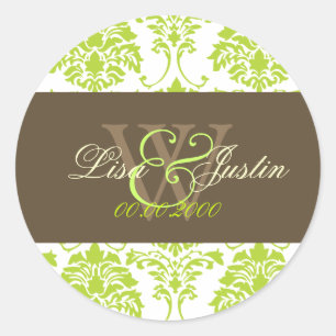 Lime groen Damast monogram bruiloft stickers
