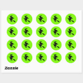 Lime Groen en Zwart Vliegende Heks Halloween Ronde Sticker (Vel)