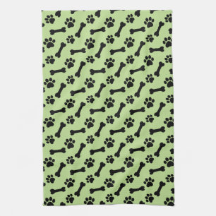 LIME GROEN EN ZWARTE DOOG Paws en Botten B03 Theedoek