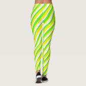 Lime Groen Geel en Wit Abstract Strepen Leggings (Achterkant)