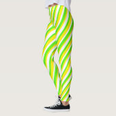 Lime Groen Geel en Wit Abstract Strepen Leggings (Links)