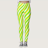 Lime Groen Geel en Wit Abstract Strepen Leggings (Voorkant)