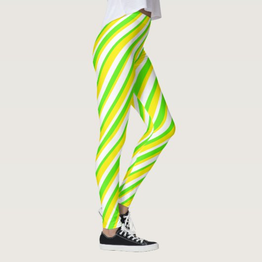 Lime Groen Geel en Wit Abstract Strepen Leggings (Rechts)