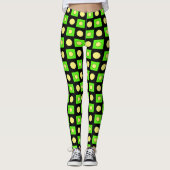 Lime Groen Geel en Zwart Abstracte Vormen Leggings (Voorkant)
