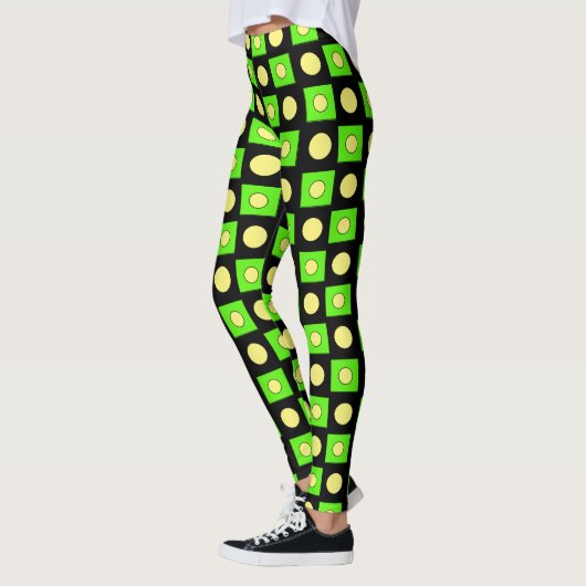 Lime Groen Geel en Zwart Abstracte Vormen Leggings (Links)