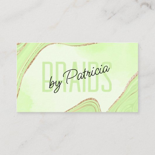Lime Groen Goud Glitter Agaat Haarvlechtster Visitekaartje (Achterkant)